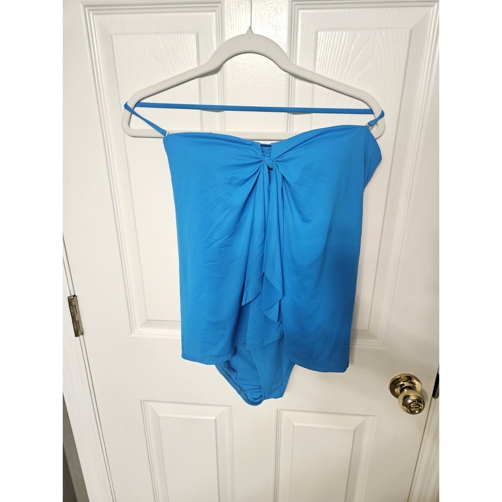 Lauren Ralph Lauren Blue Flyaway Bandeau One-Piece Swimsuit Sz 8 - Picture 1 of 6
